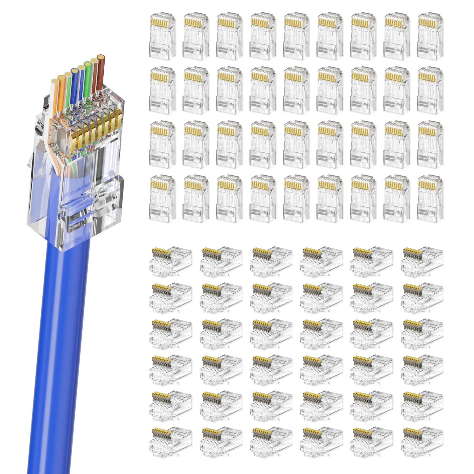 Cat6 UTP RJ45 Pass-Through Connectors, 100-Pack