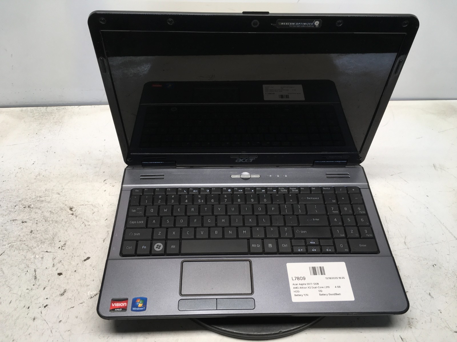 Acer Aspire 5517-1208 AMD Athlon X2 Dual-Core L310 1200MHz 4 GB NO HDD