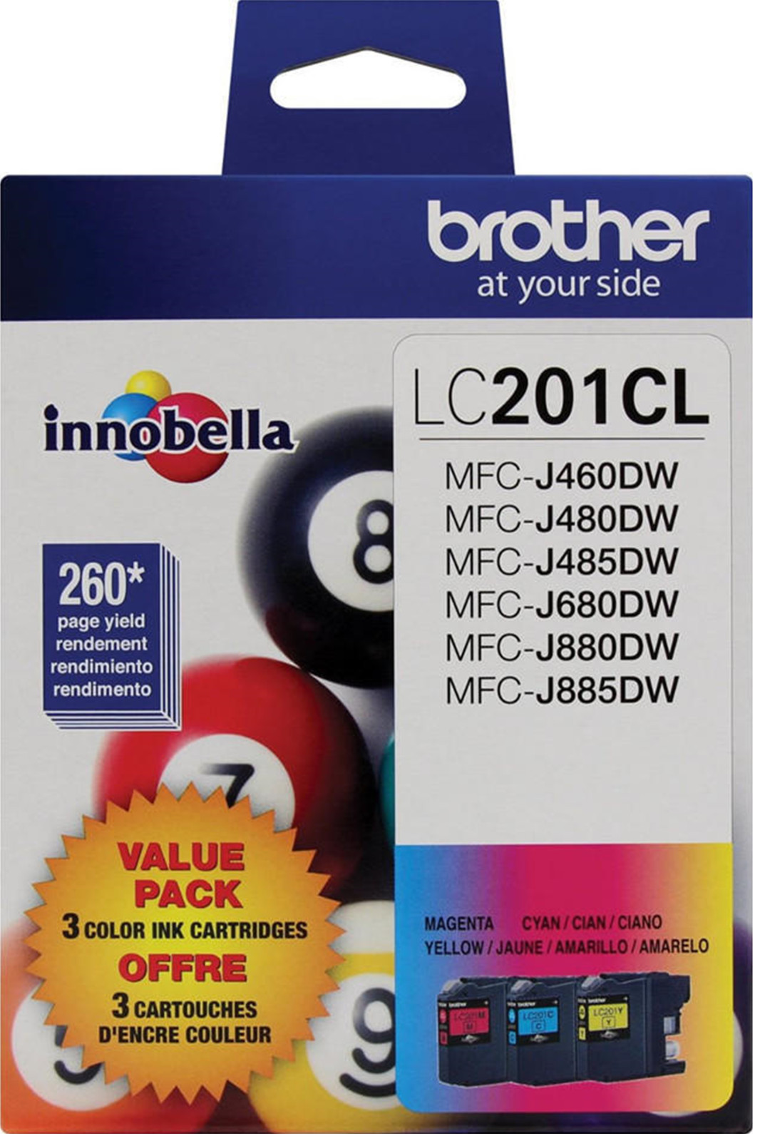 New Genuine Brother LC201 Cyan Magenta Yellow 3PK Ink Cartridges