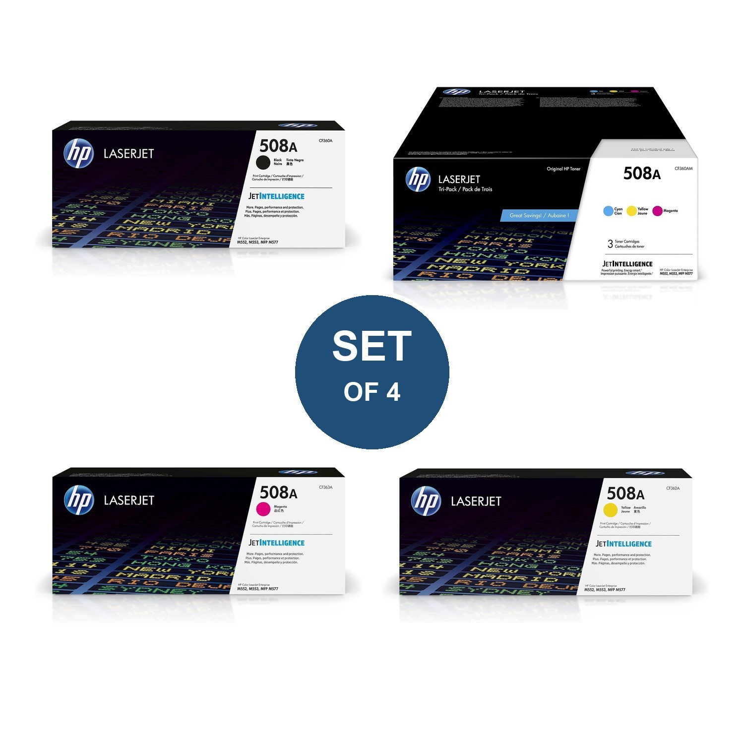 Genuine HP 508A Toner Set CF360A CF361A CF362A CF363A M552 M553 MFP M577 Sealed