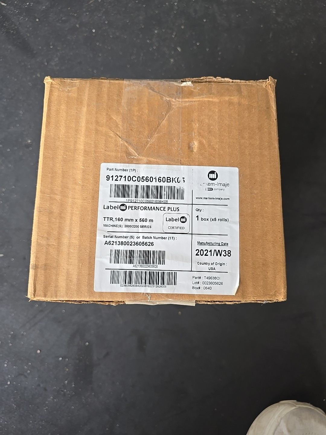 Box  5 Markem Imaje 912710C0560110BK05 Thermal Transfer Ribbon 110mm X 560 Zebra