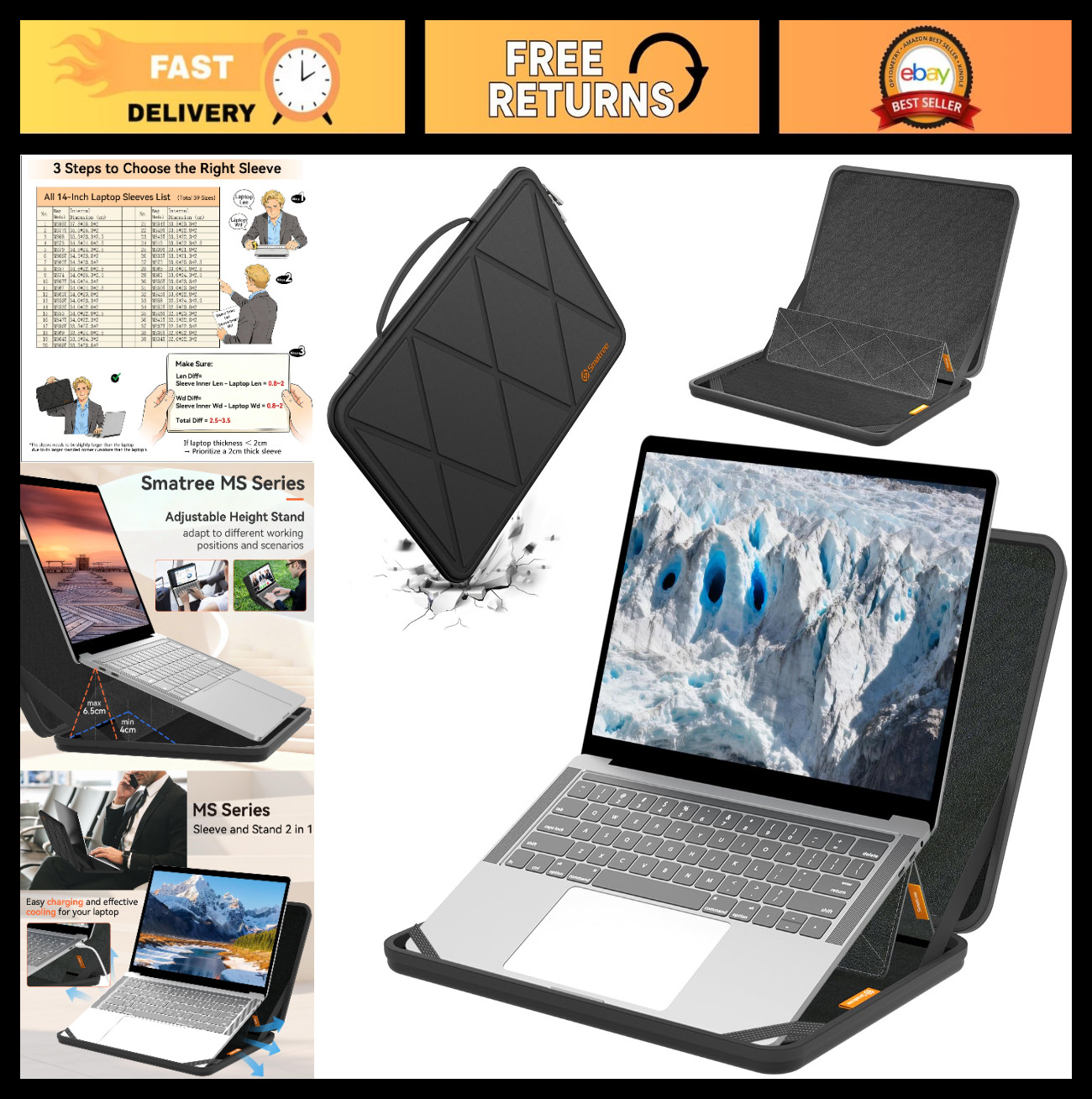 Protective 14" Laptop Sleeve Case for HP, Dell, Lenovo, ASUS, Acer - Shockproof