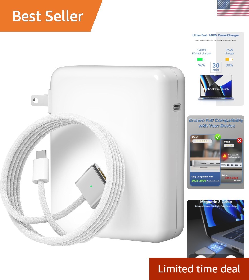 140W Fast Charger for MacBook Pro/Air 13-16 Inch with Magnetic Cable - 2021-2026