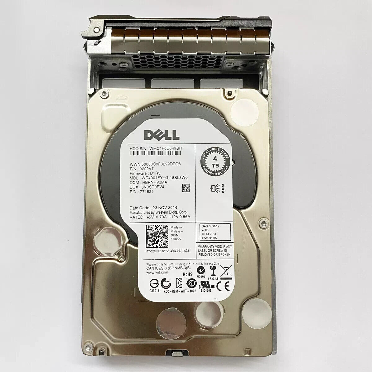 Dell Original 202V7 0202V7 4TB 7.2K 6Gbs 3.5 SAS SERVER HDD Hard Drive WCaddy