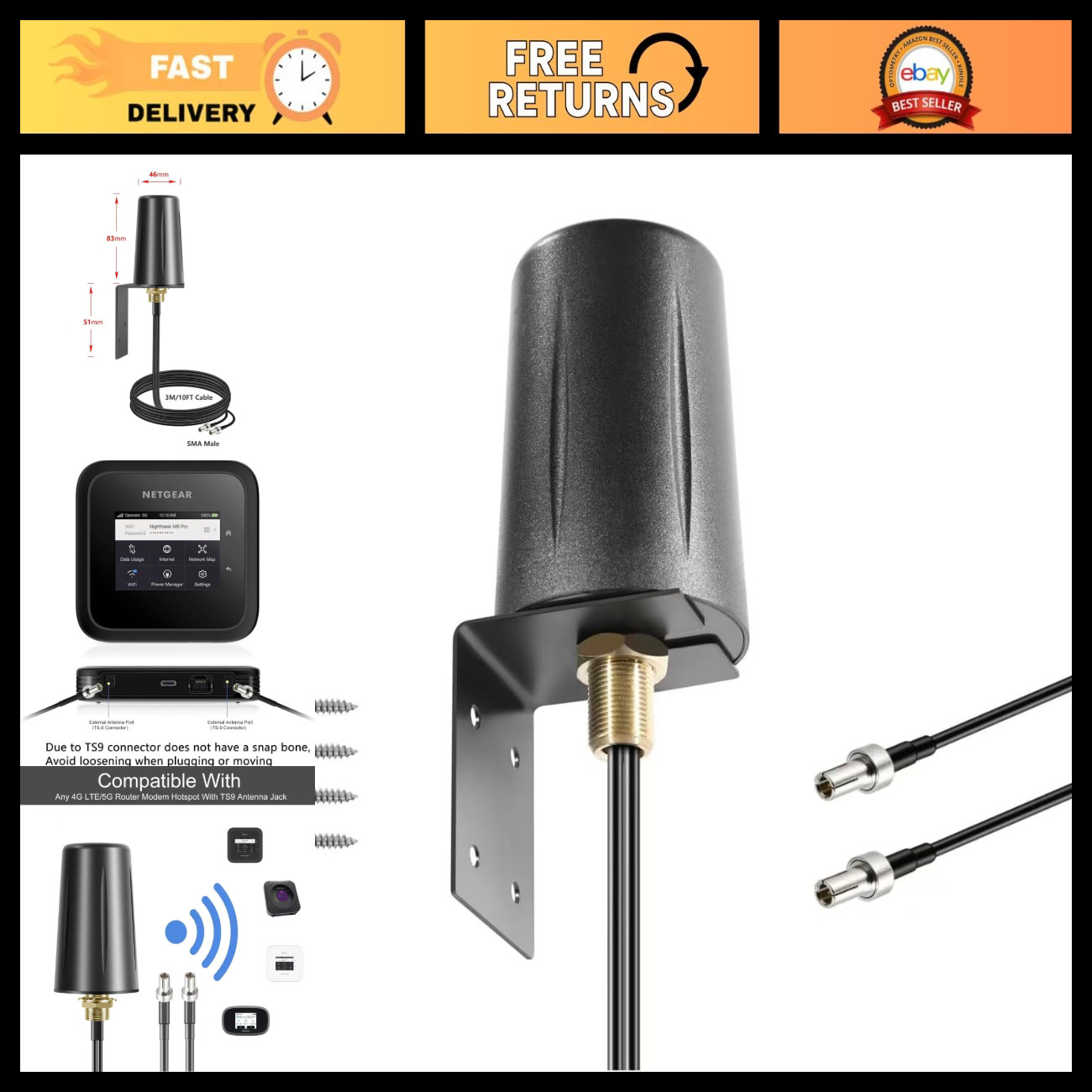 Waterproof 4G LTE 5G MIMO Antenna for Hotspots, Boosts RV & Home Internet