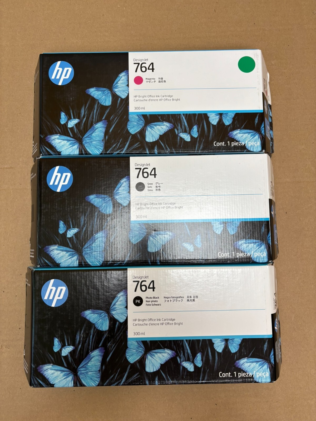 3 Genuine HP 764 Designjet T3500 M, PK, Gray Inks C1Q14A,C1Q17A,C1Q18A (2026)