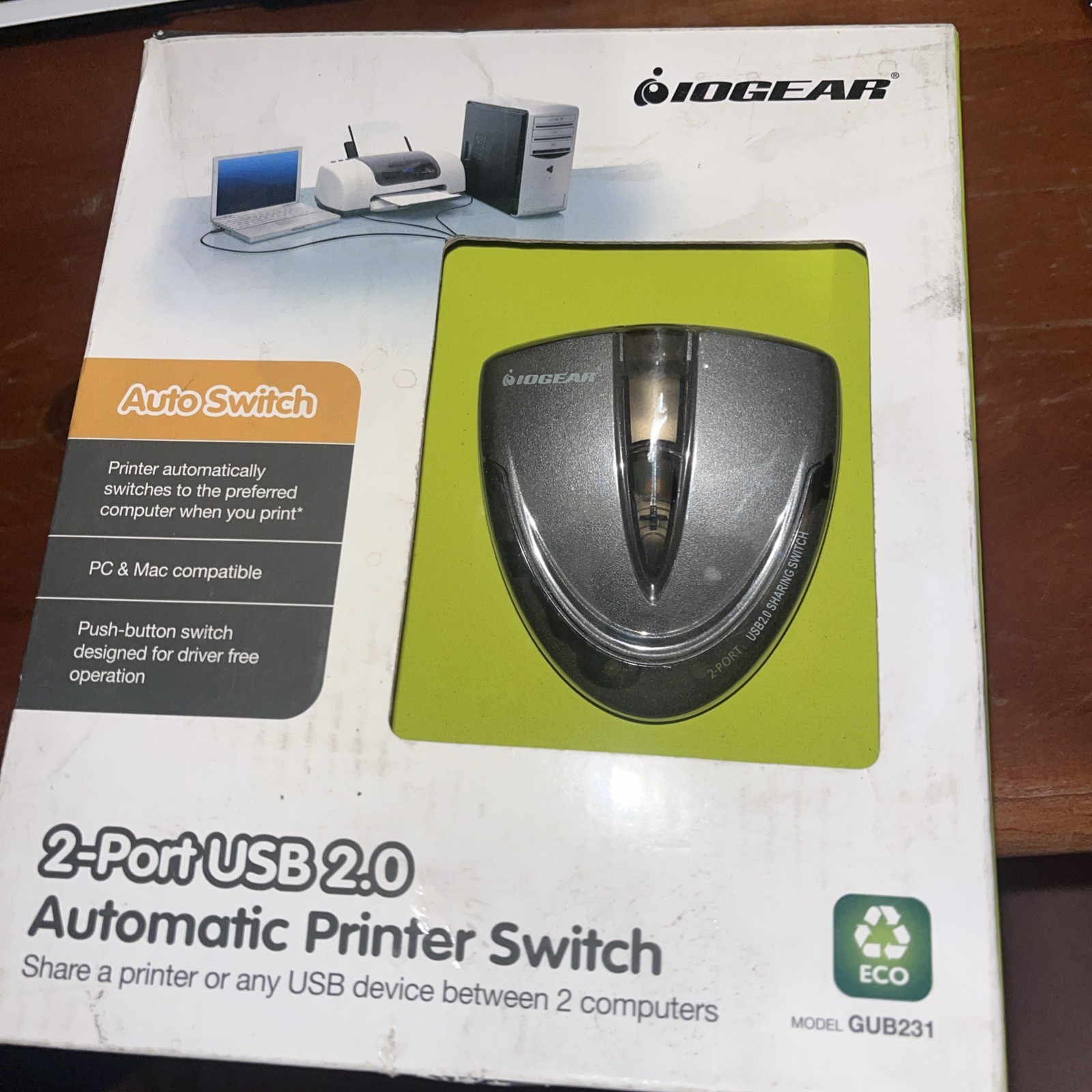  IOGear (GUB231) 2-Ports External USB 2.0 Automatic Printer Switch New Other