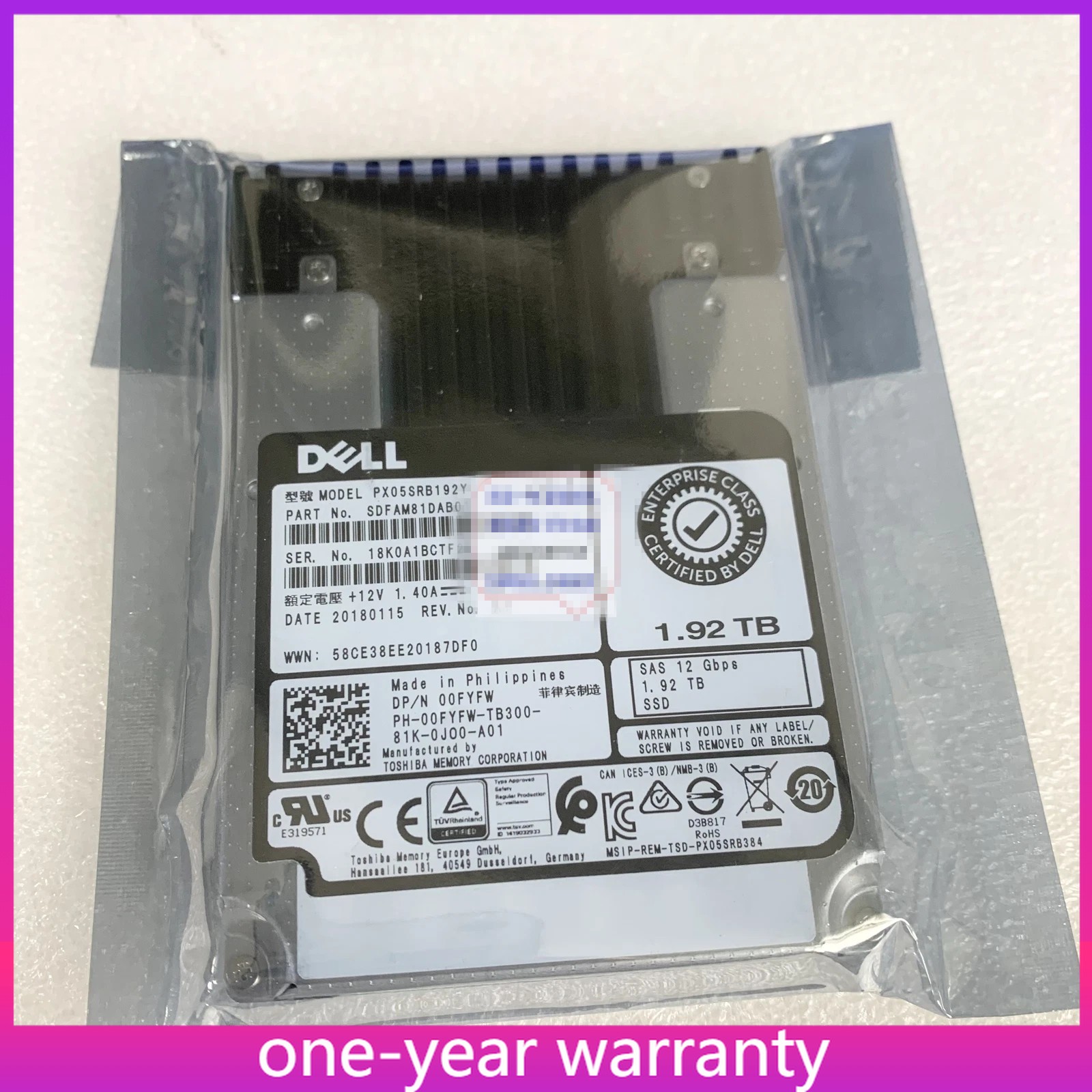 NEW 00FYFW 0FYFW DELL PX05SRB192Y 2.5" 1.92TB SAS 12G RI SSD Solid State Drive