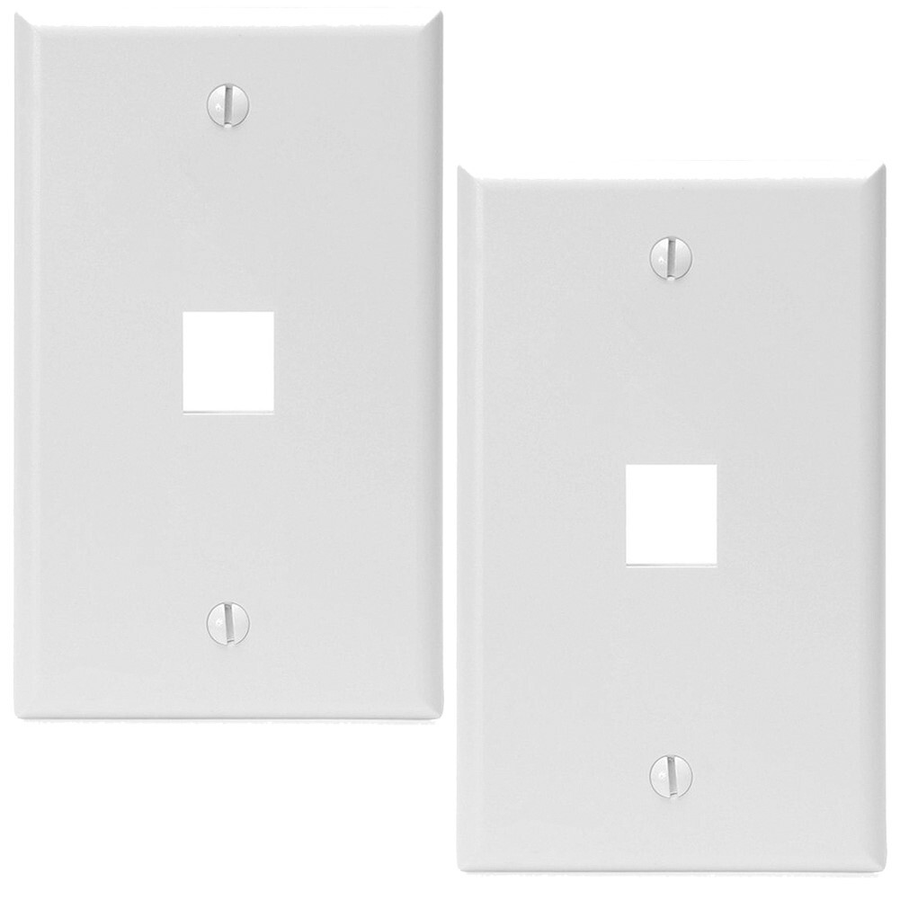 2 Pcs 1 Port Hole Keystone Jack Audio Video Wall Plate Faceplate 1-Gang White