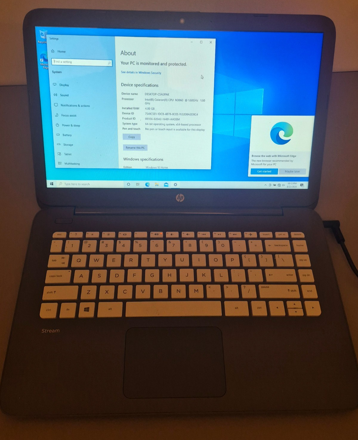 HP Stream 14-cb0xx 14" Laptop Intel Celeron N3060 @1.60ghz 4GB 32GB Windows 10