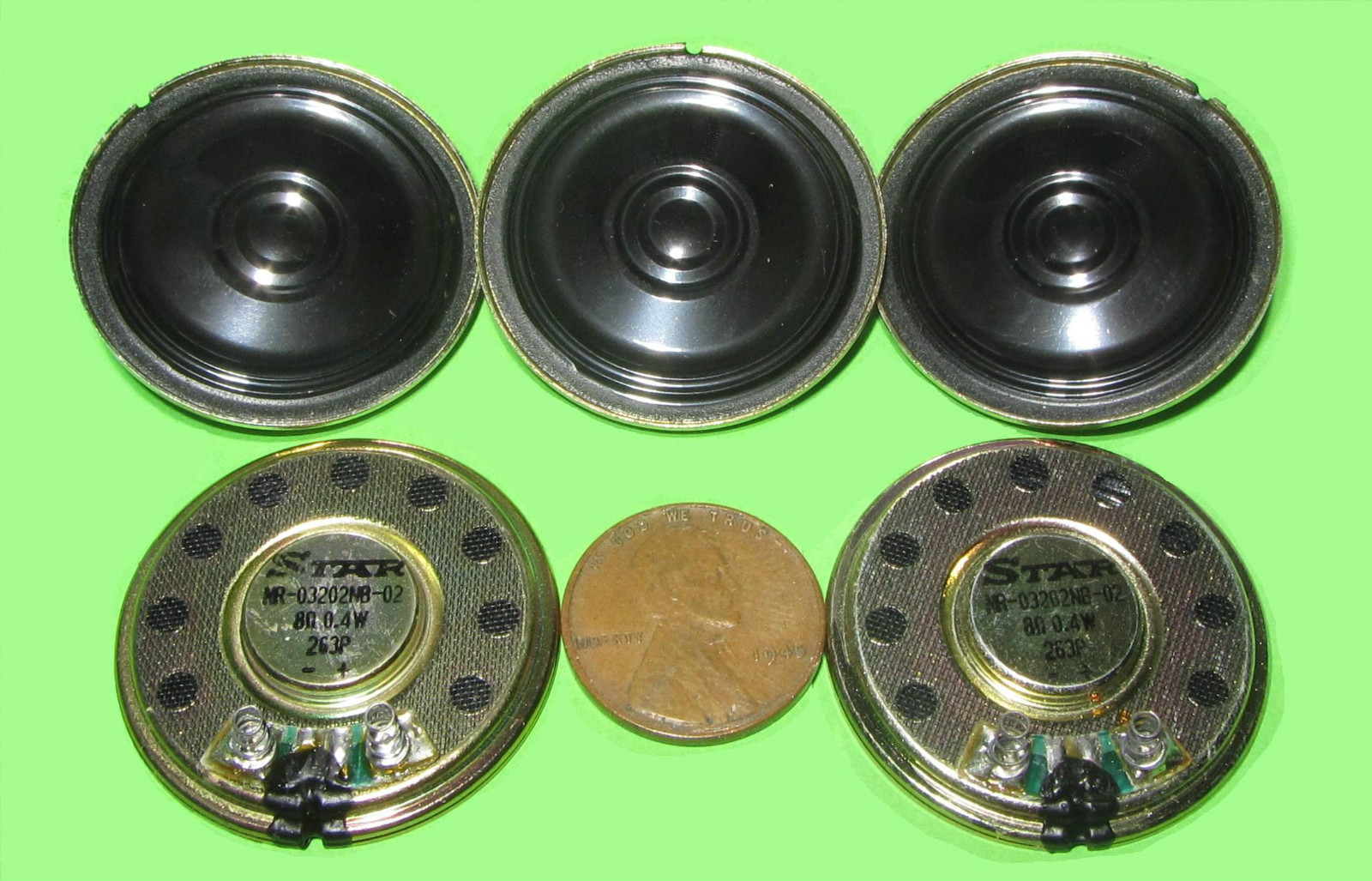 5pc 1.25" Star Speaker, Small 32mm - 8ohm .4w SPRING CONTACTS Mini Tiny .4 watt