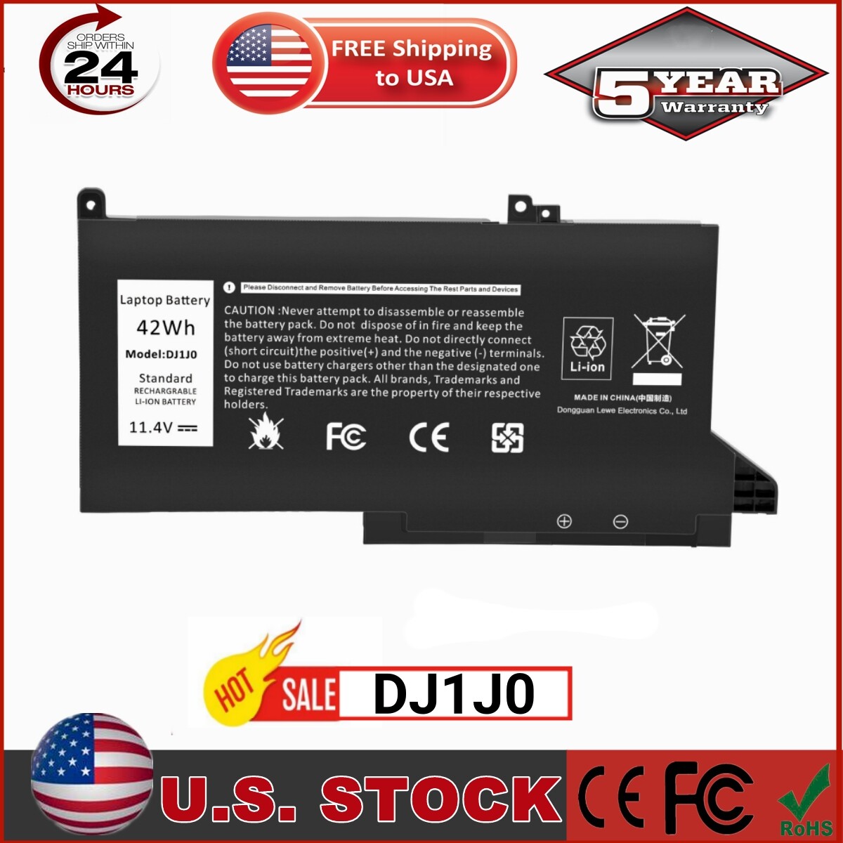 💥Lot 20X DJ1J0 Battery For DELL Latitude 12 7280 7290 13 7380 7390 14 7480 7490