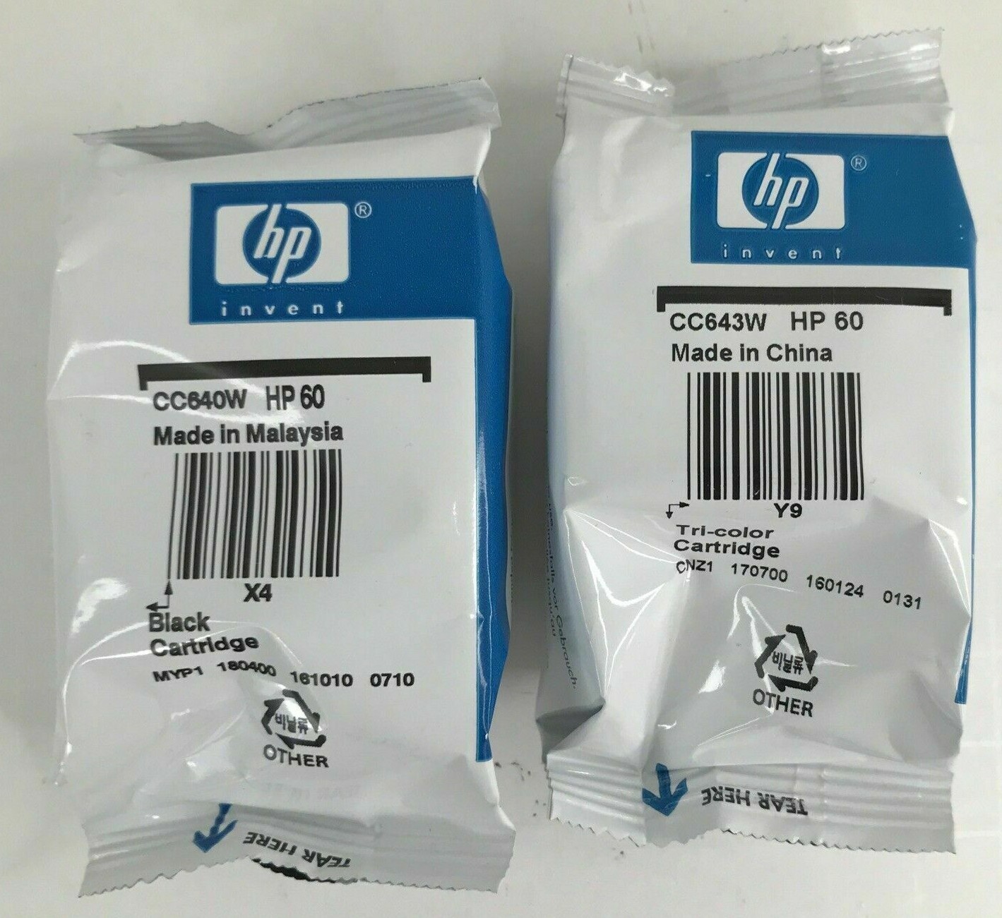 Genuine Combo 2 pack HP 60 Black CC640W & 60 Tri Color Ink cartridge for Printer