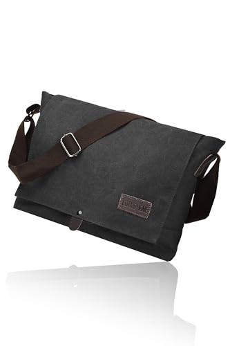 Cota's home Canvas Messenger Bag for Men, Fits 14 Inch Laptop & A4 Black