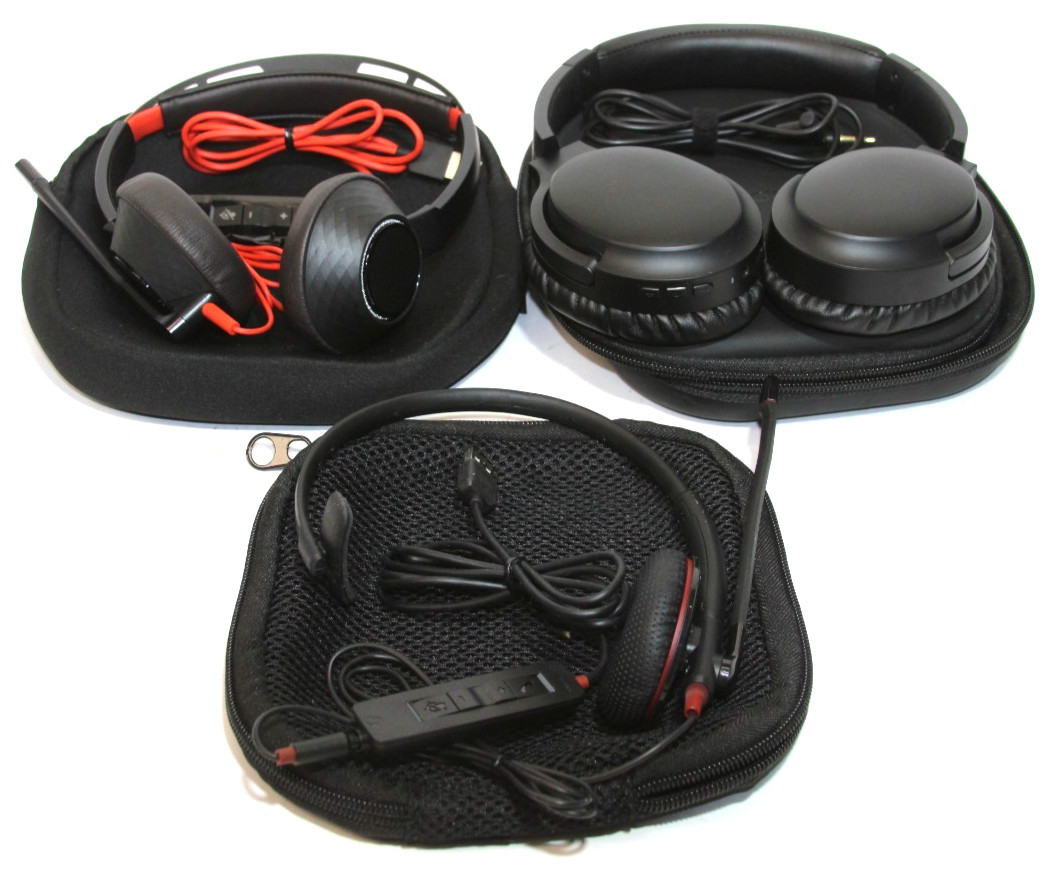 Lot of 3 Headsets Poly C5220 Plantronics 300 DA Siindoo ANC2 Office USB 3.5mm PC
