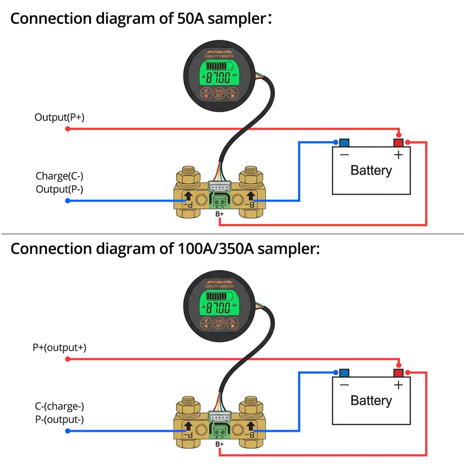 Energy-Efficient Battery Monitor 8V-80V 500A with LCD Screen