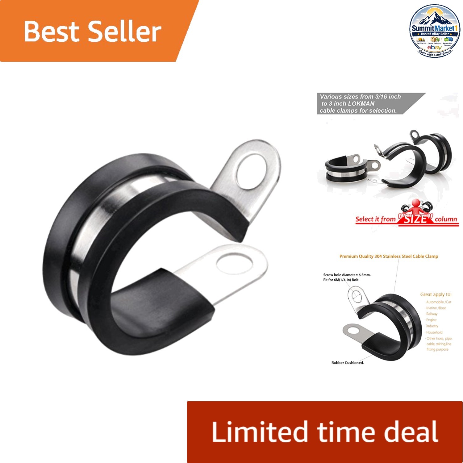 Cable Clamp 3/4 in 12 Pack Stainless Steel Rubber Cushioned P-Style Clips