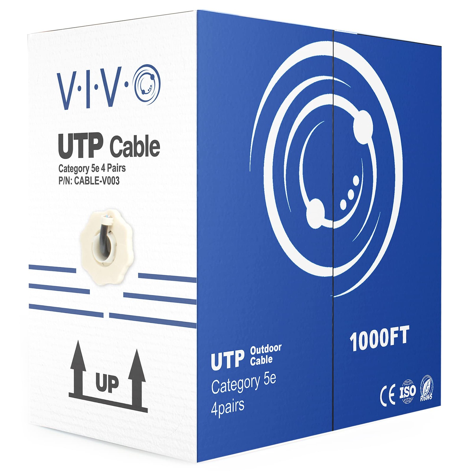 VIVO Cat5e Bulk 1000ft Ethernet Cable Outdoor Direct Burial UTP 24AWG Black V003