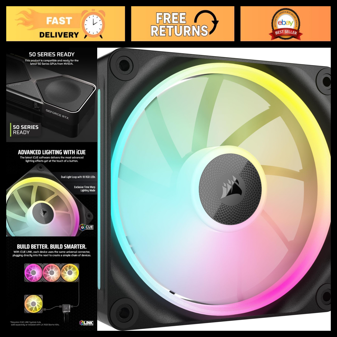 RGB 120mm PWM Fan with Dual Light Loops - AirGuide Tech - iCUE Link Compatible