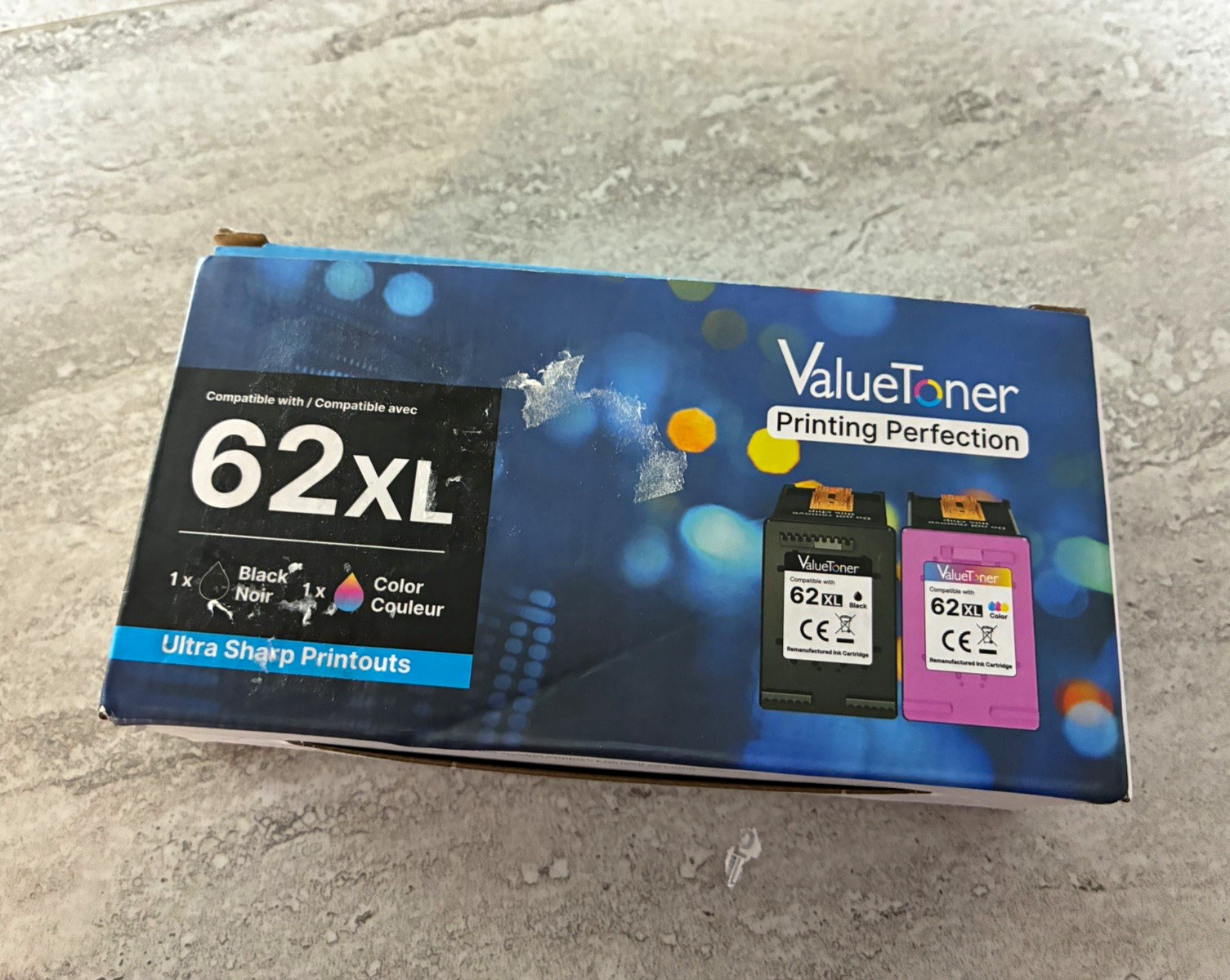 ValueToner 62XL Compatible Inkjet Ink Cartridges 2-Pack Black/Tri-Color for HP
