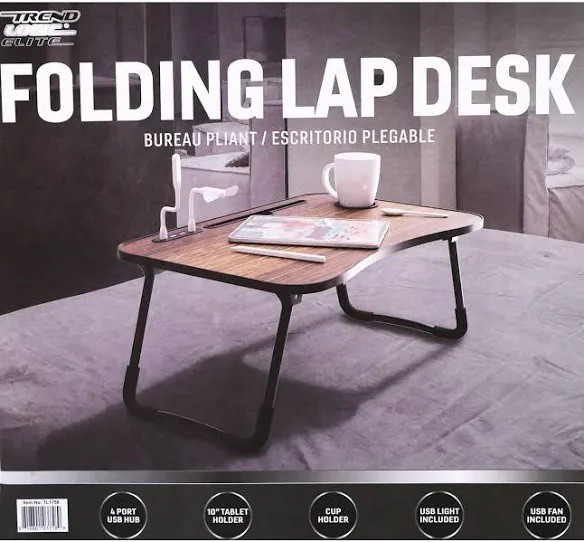 Portable Folding Lap Desk 23.5 Inch Black Wooden Laptop Bed Desk