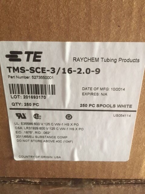 TE Connectivity Raychem Heat Shrink ID Sleeve, Roll of 250 (TMS-SCE-3/16-2.0-9)