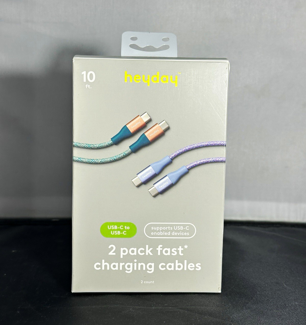 heyday 2-Pack USB-C to USB-C Fast Charging Braided Cables 10 ft Teal/Purple