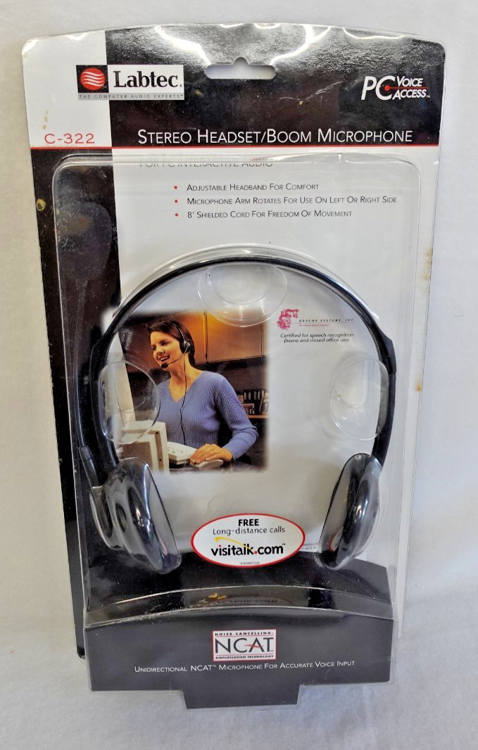 Labtec C-322 Stereo Headset/Boom Microphone New