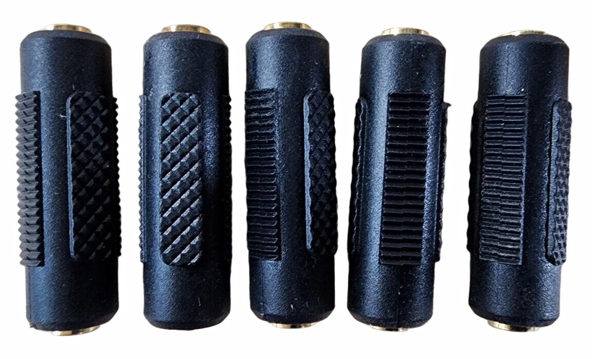 5-PACK 3.5mm Stereo Barrel F/F Coupler Adapter - M / M Connector -