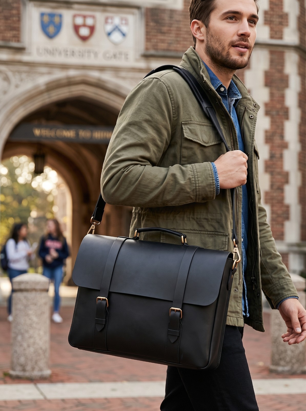 Men Black Genuine Leather Laptop Messenger Shoulder Bag Office Travel Briefcase