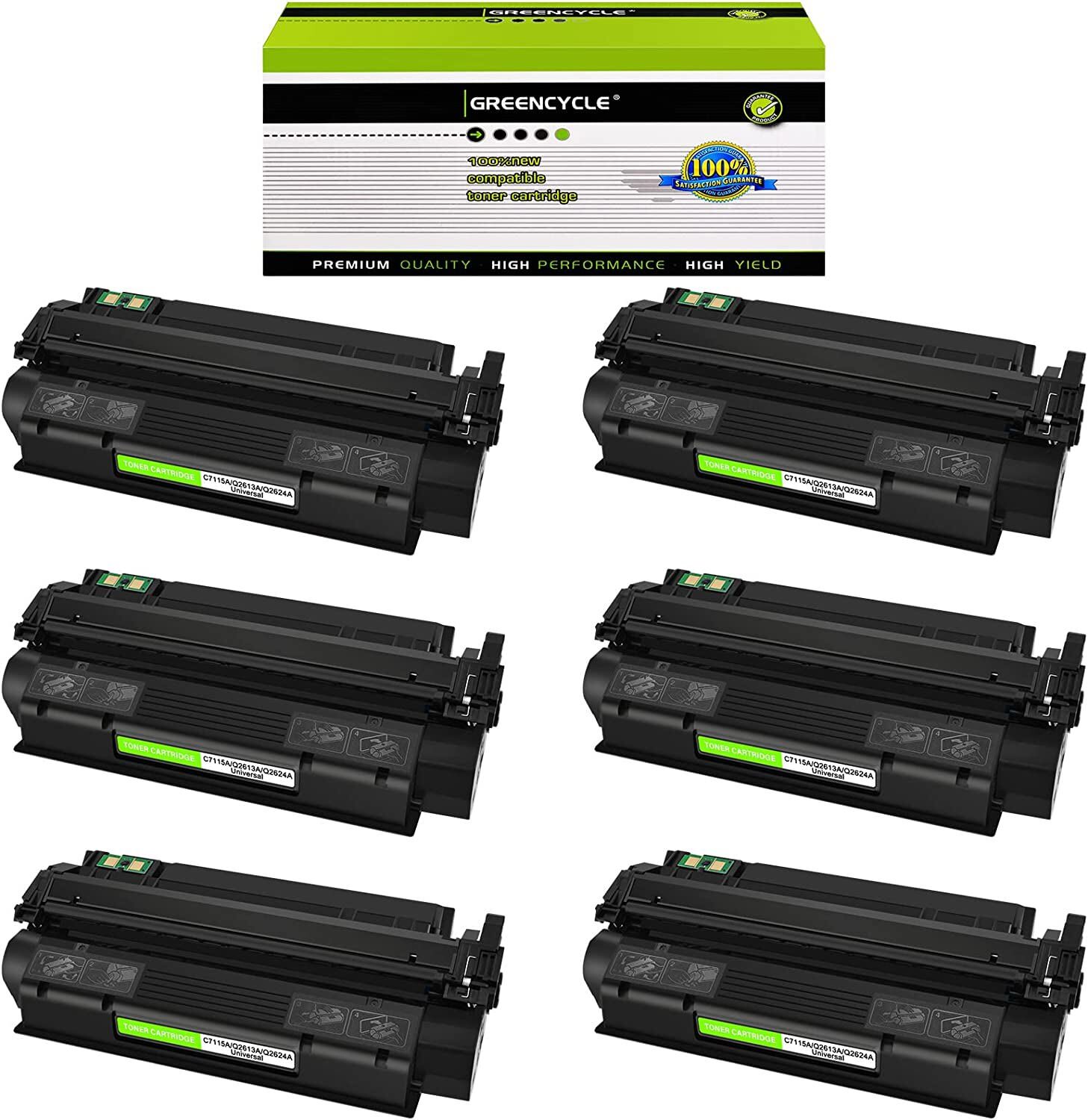 GREENCYCLE 6 Pack Q2624A Black Toner Cartridge Fits For HP LaserJet 1150 Printer