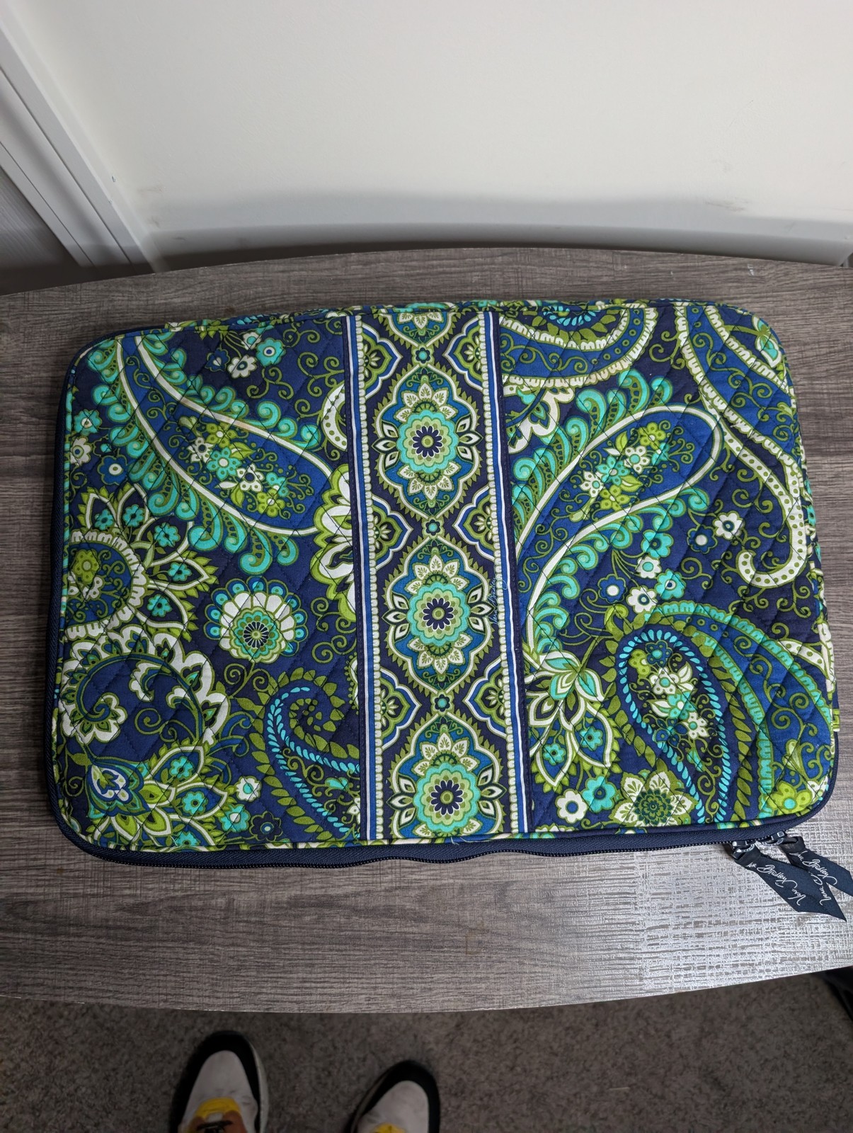 Vera Bradley Laptop Sleeve Case Teal Blue Green Paisley Quilted Padded 13" 14"