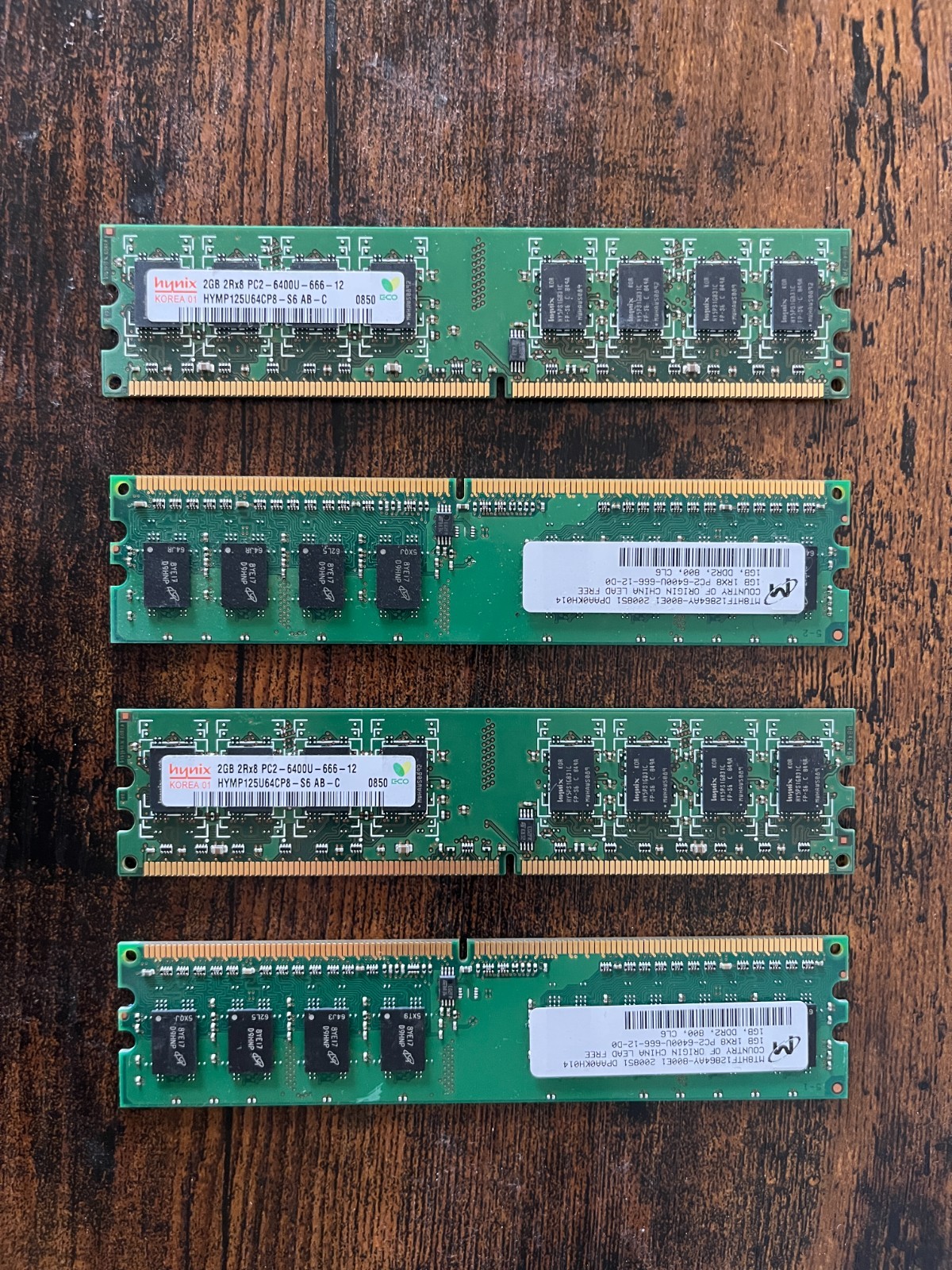 6GB DDR2 Desktop RAM Lot 2x2GB Hynix 2x1GB Micron PC2-6400U DDR2-800 DIMM