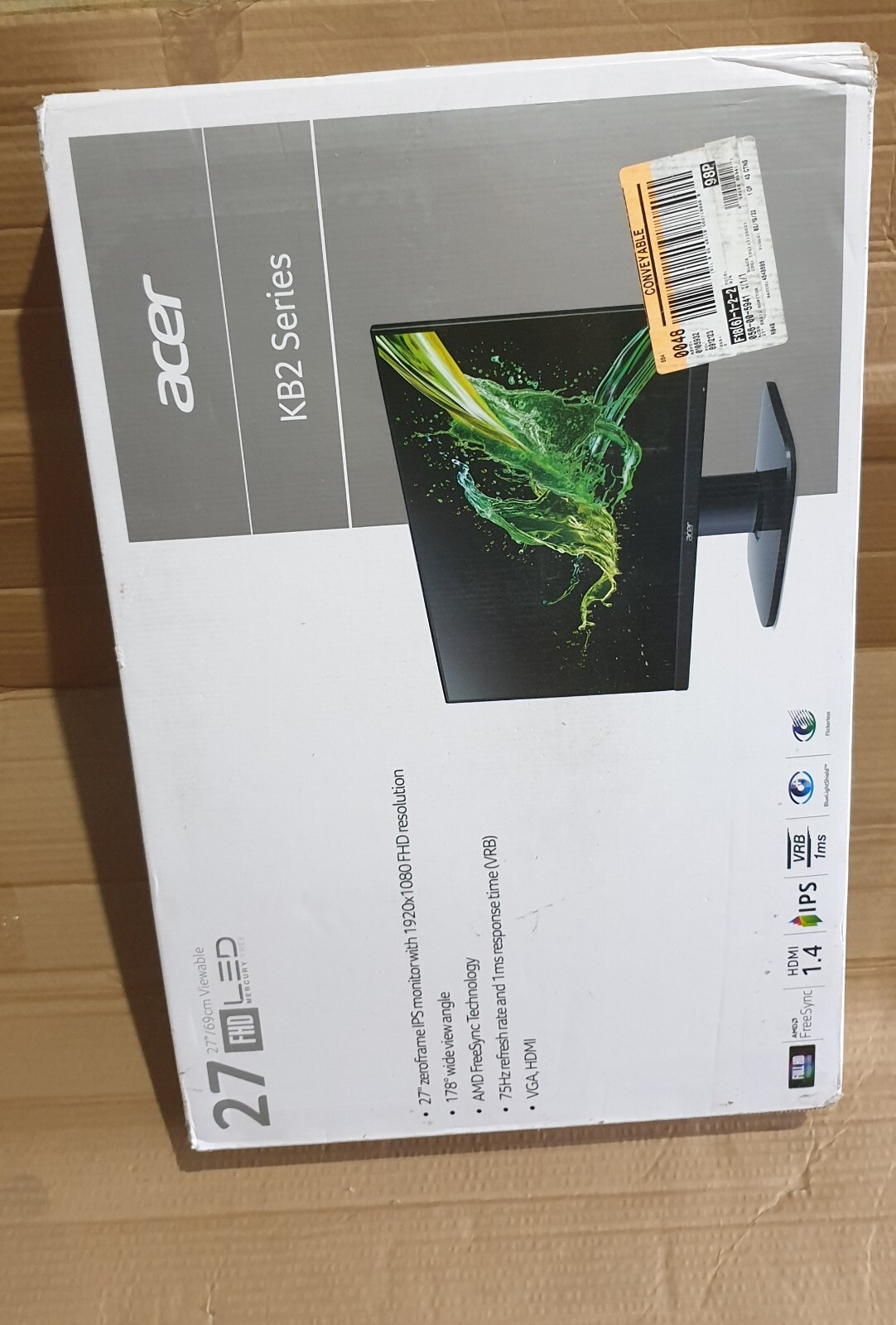 Acer IPS Monitor KB2 Series 27" inch Zeroframe FHD LED AMD FreeSync Technology 