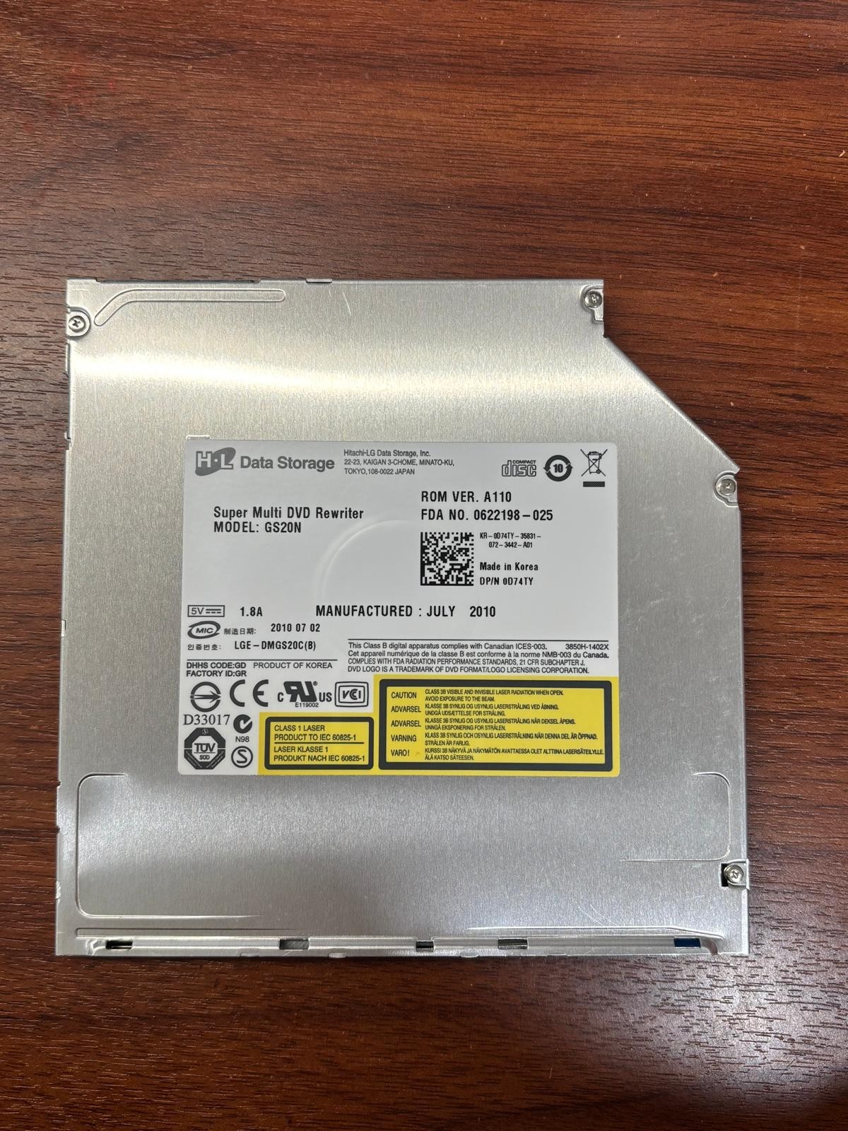 LG/HL Writer GS20N 8X SATA Slim Super slim. Replaces GS30N and GS40N