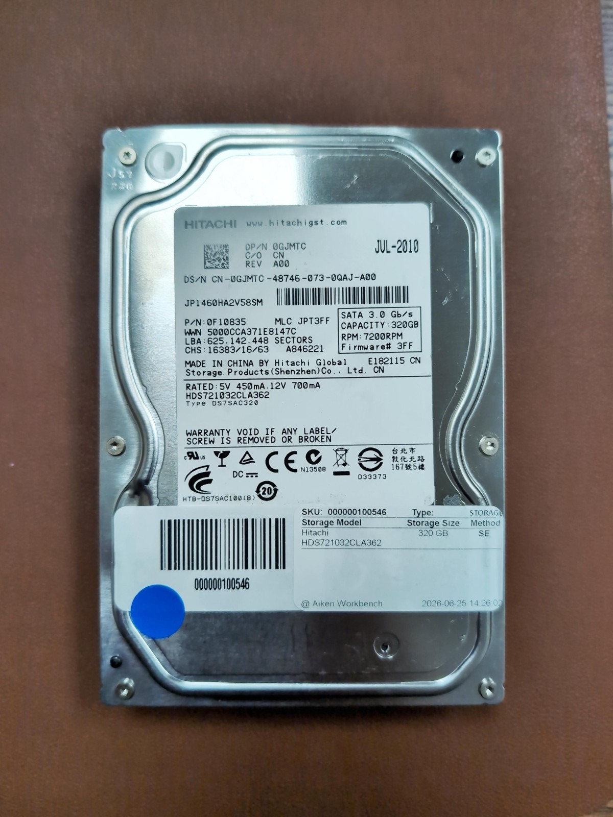 Lot of 3 3.5" SATA 320GB 7,200 RPM HDD Mixed Brand - Tested Working