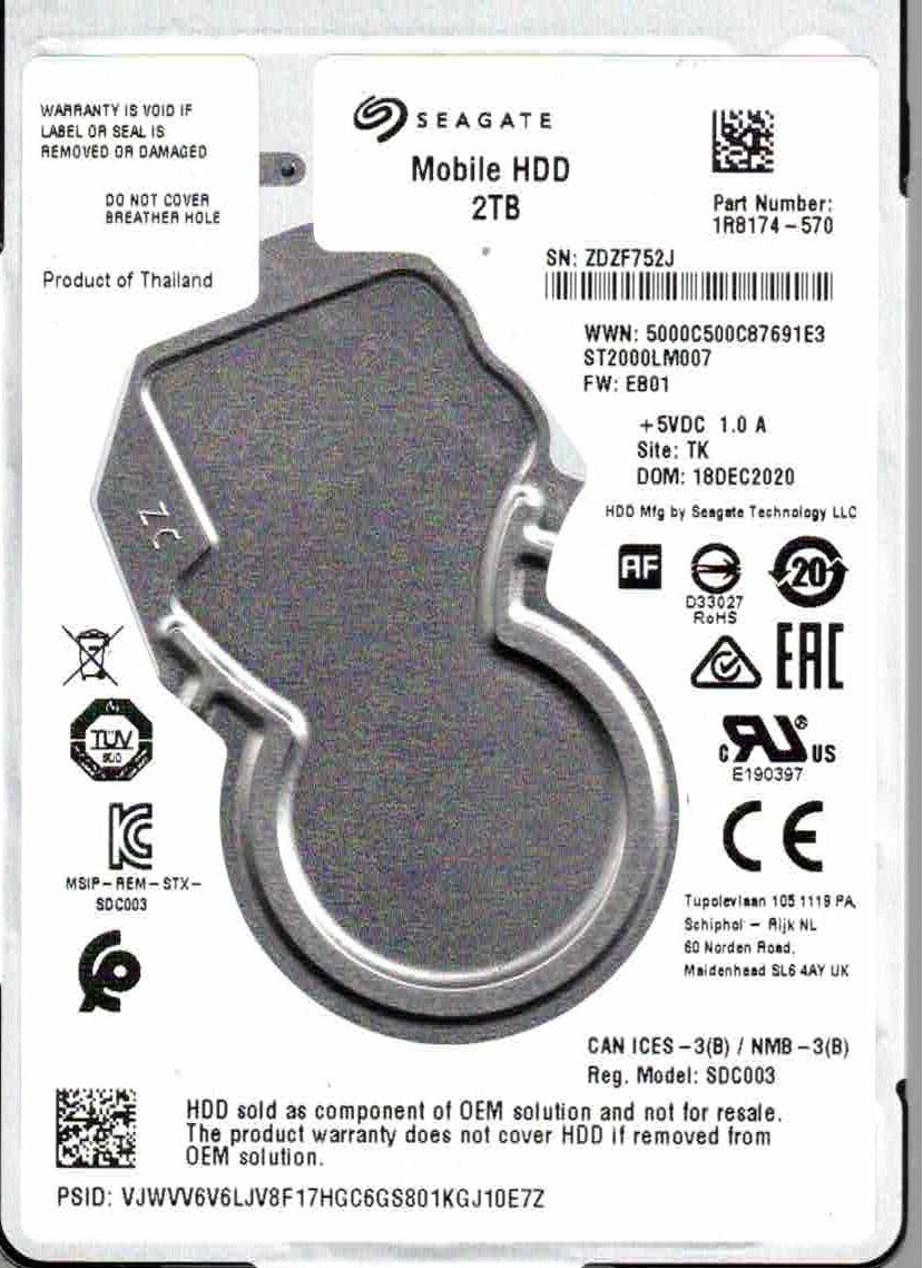 ST2000LM007,  1R8174-570,  EB01, TK,   ZDZF,  SEAGATE 2TB  DEC 2020