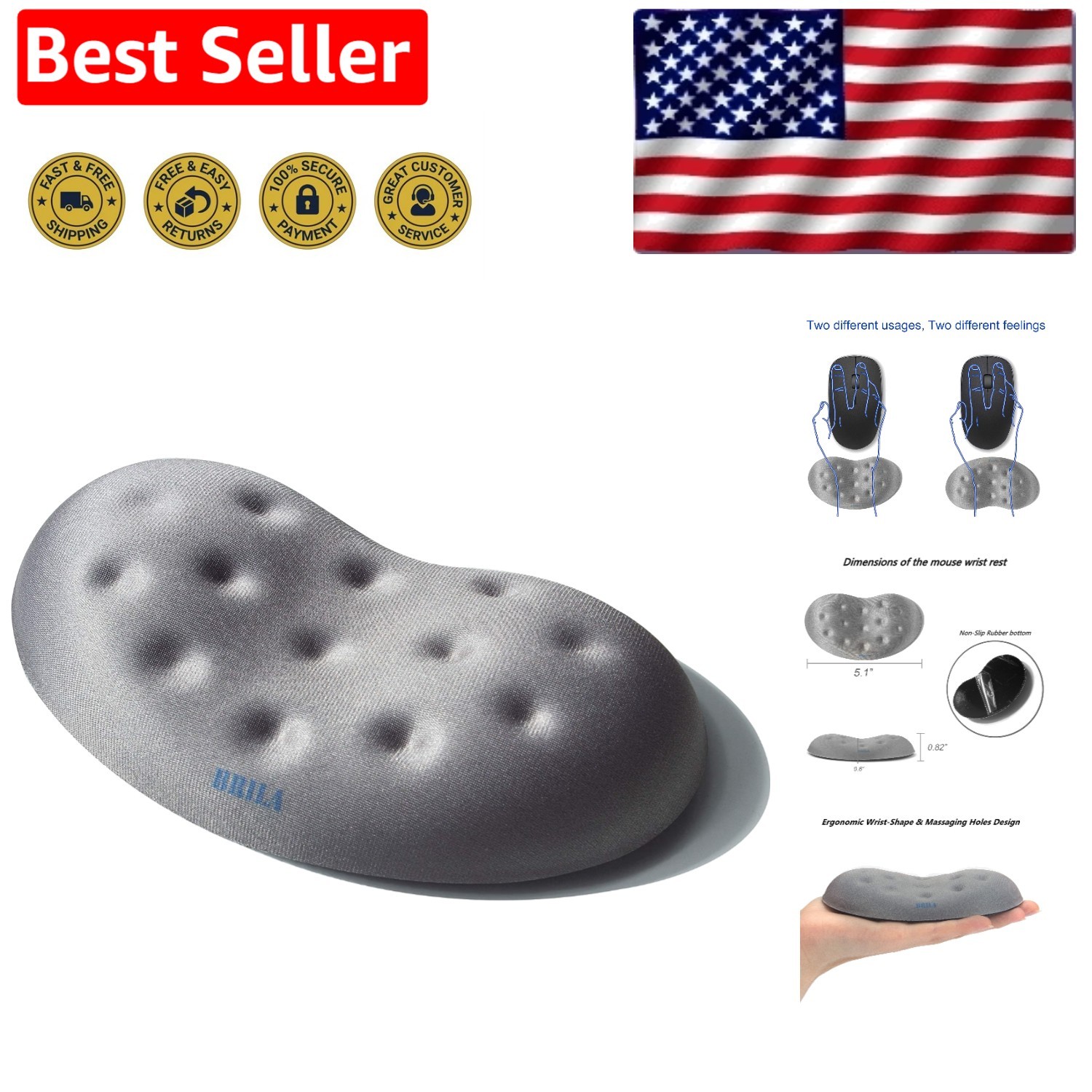 Ergonomic Memory Foam Mouse Wrist Rest Cushion with Massage Holes for Comfort