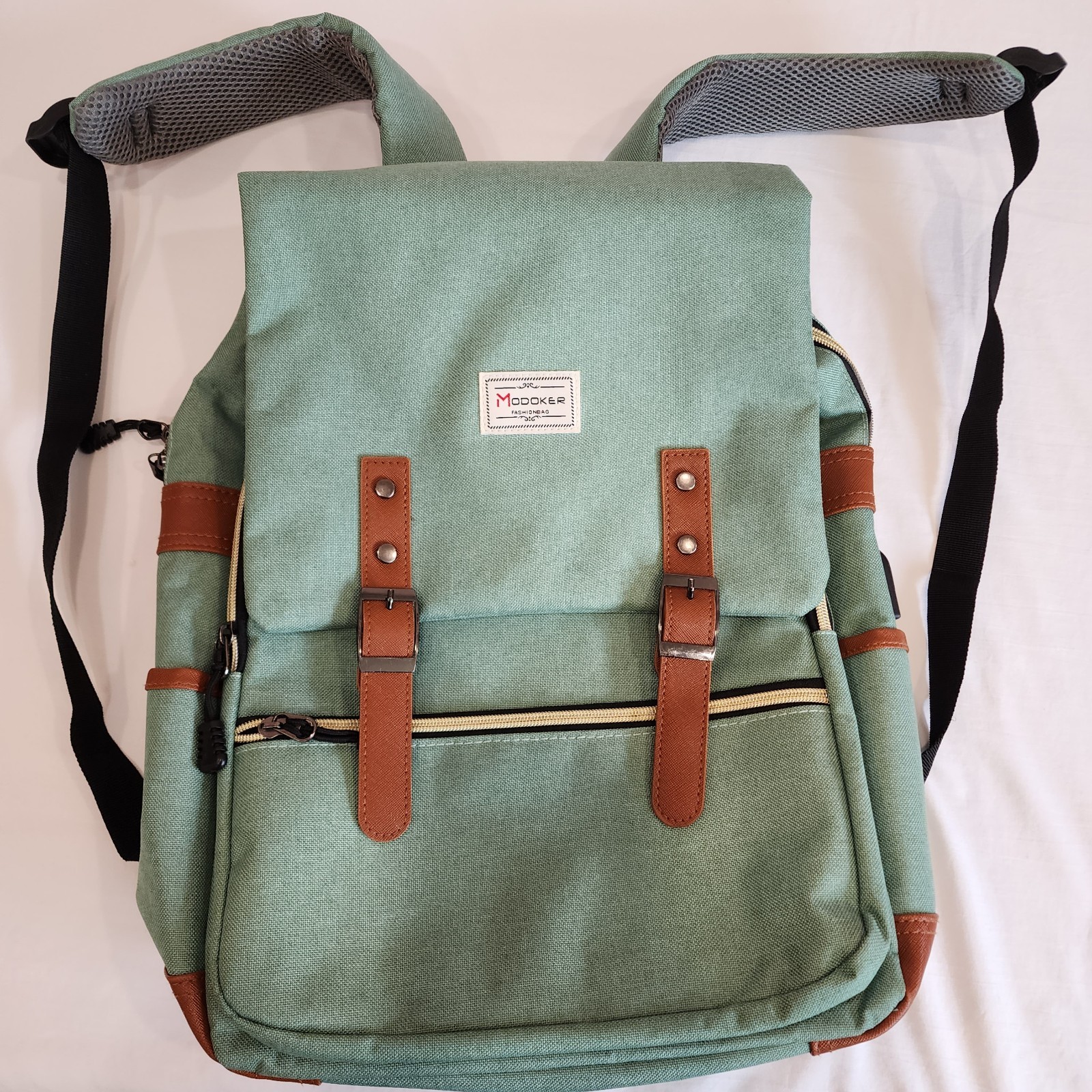 MODOKER Vintage Laptop Backpack 15" USB Charging Port Canvas School Travel Green