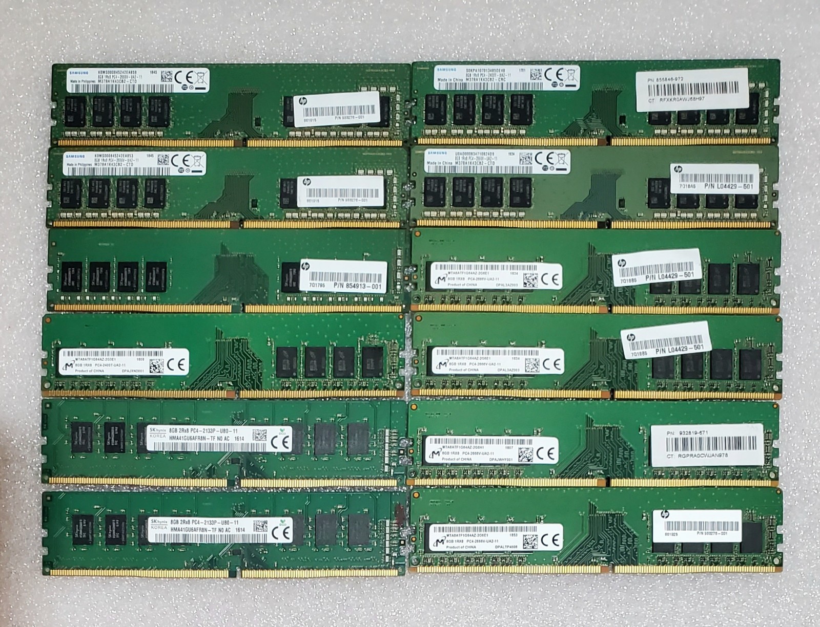 Lot of 12- DDR4 8GB PC4/2400T/2666V Desktop PC RAM Memory- Mixed Brands