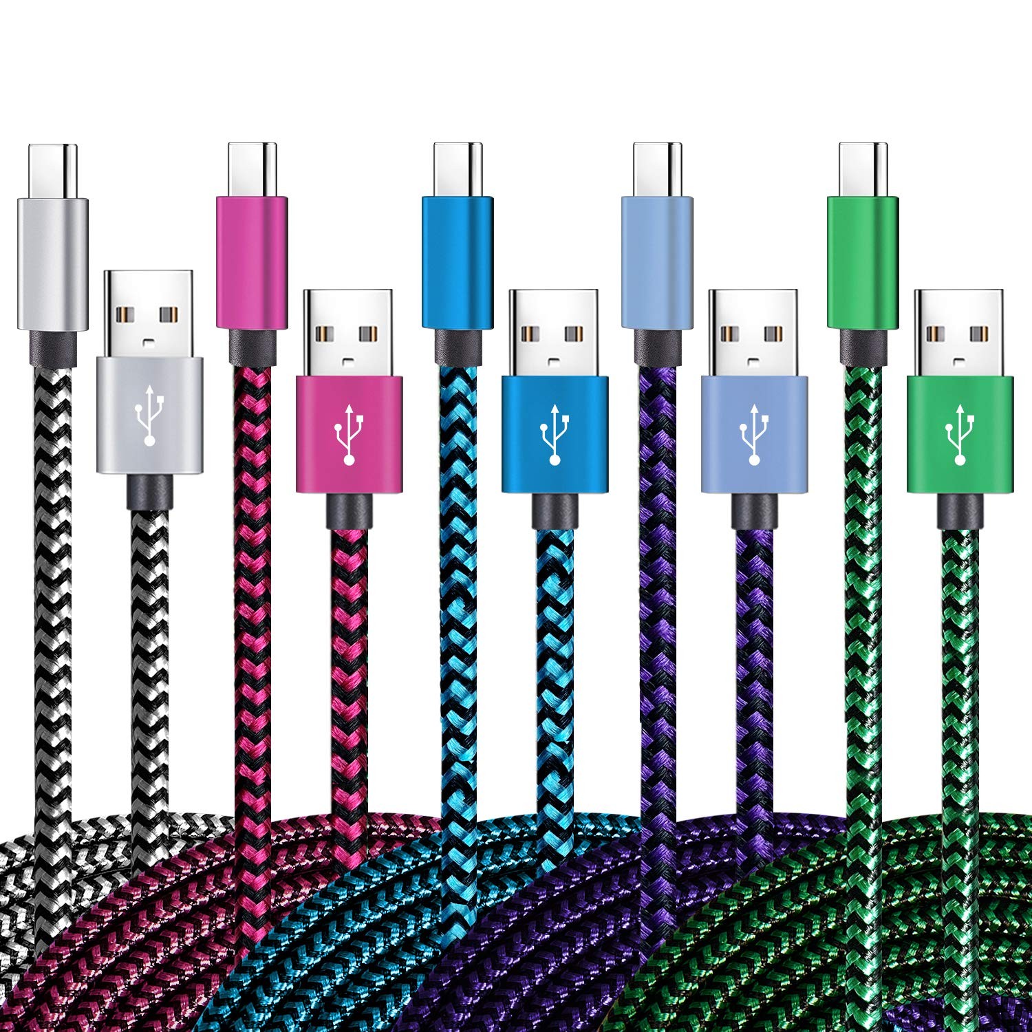 Teeind USB C Cable 6ft 5Pack, 3A Fast 6 feet, black/blue/magenta/green/purple