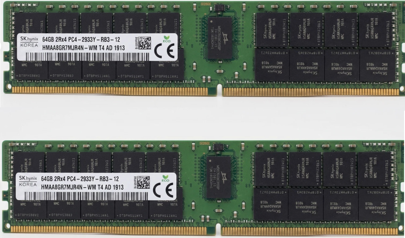 Lot of 2  SK Hynix 64GB 2Rx4 PC4-2933Y DDR4 ECC Rdimm RAM HMAA8GR7AJR4N-XM