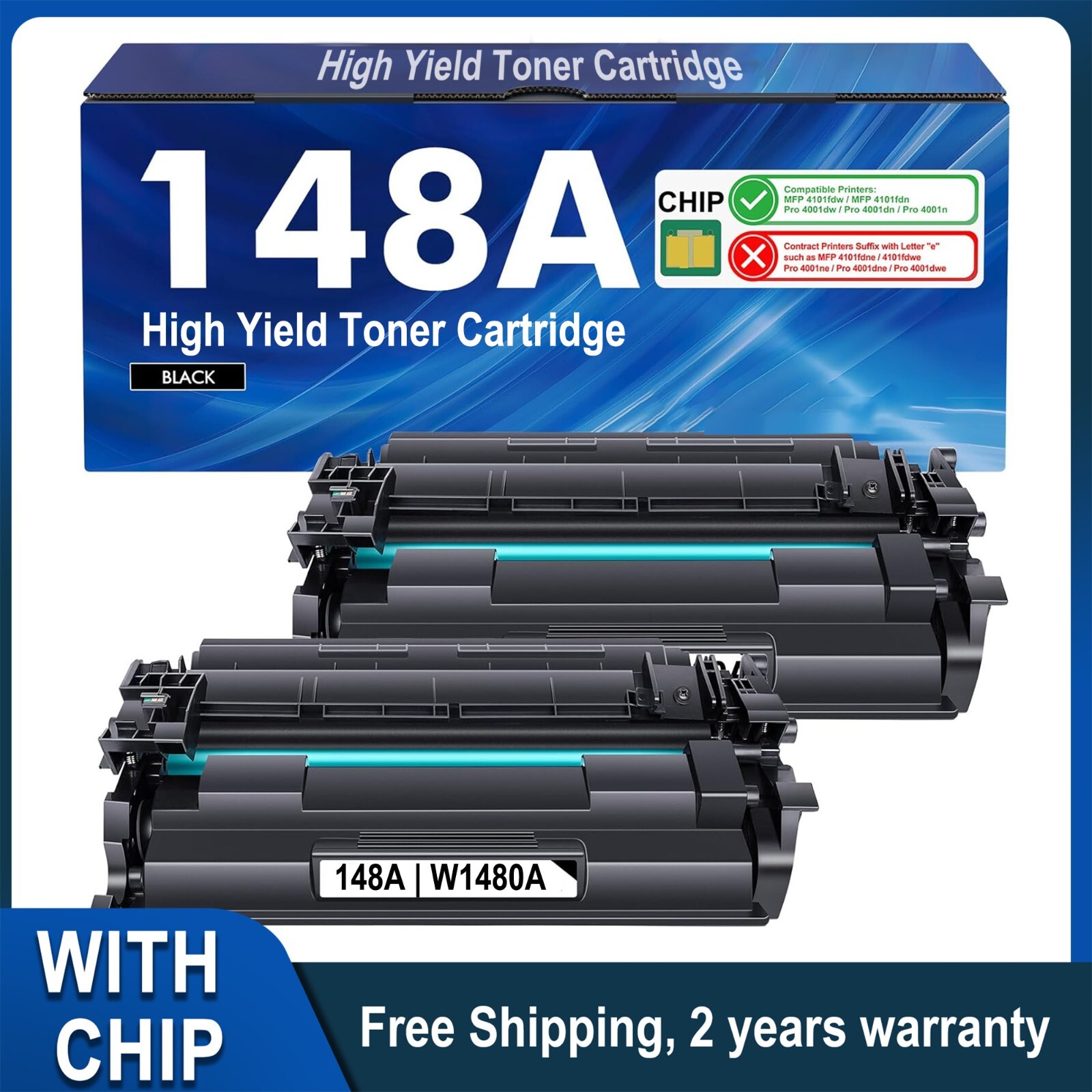 148A 2PK 2BK Monochrome Toner Fit LaserJet Pro 4001dn 4001dw MFP 4101fdn 4101fdw