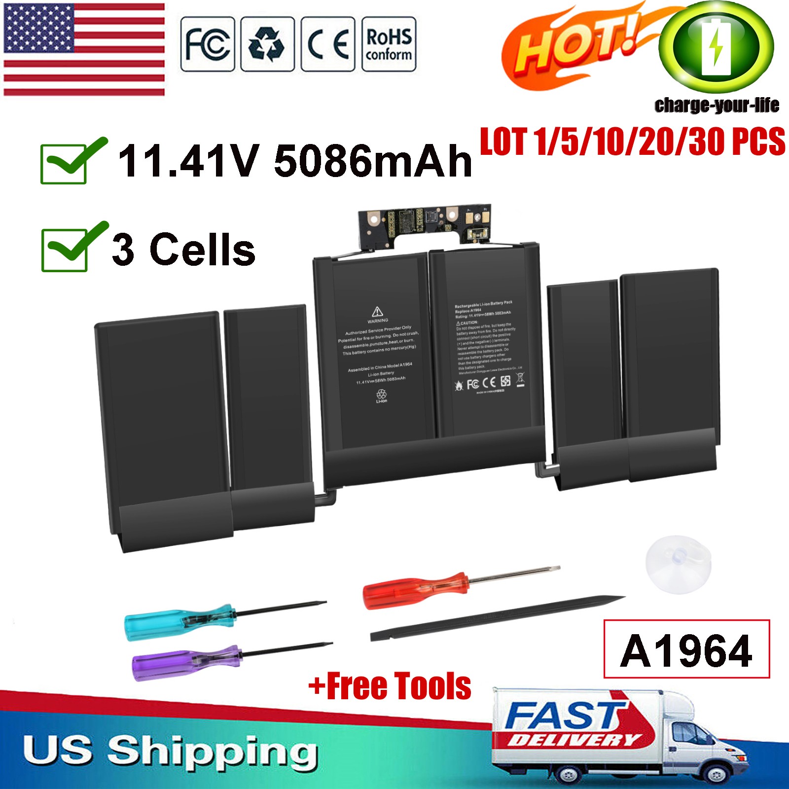 ✅LOT A1964 Battery for MacBook Pro 13" A1989 Mid 2018 2019 A2251 2020 EMC 3214
