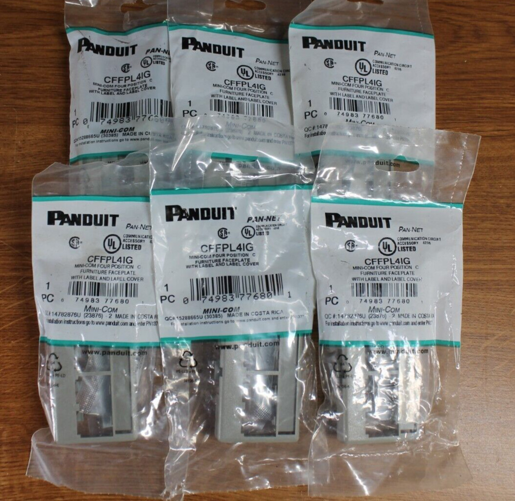 Panduit - CFFPL4IG - Mini-Com Four Position C Furniture Faceplate - LOT of 6