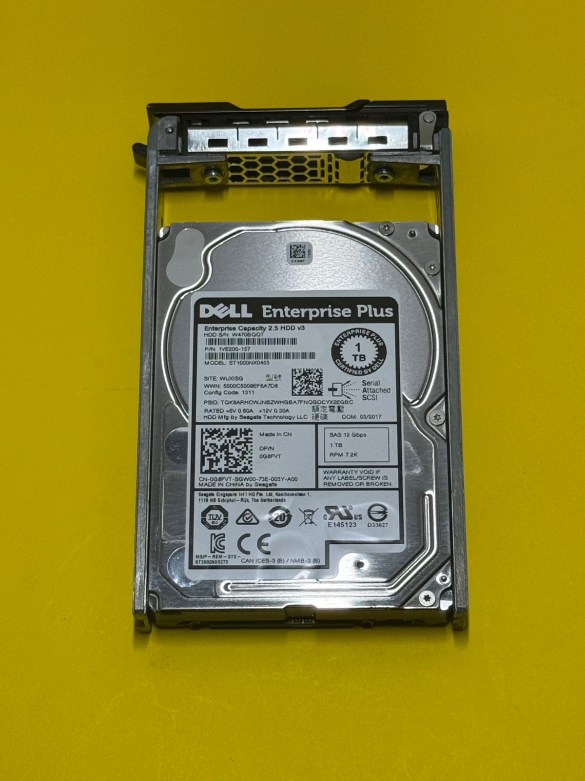 Dell ST1000NX0453 1TB 2.5" 12Gb/s 7.2k SAS 0G8FVT With Caddy Hard Drive