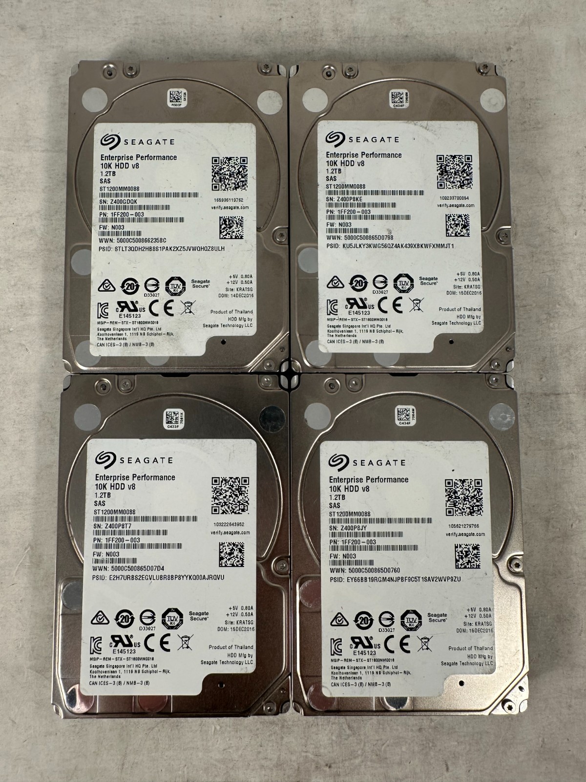 Lot of 4)1.2 TB SeaGate Enterprise Performance HDD,1FF200-003, ST1200MM0088