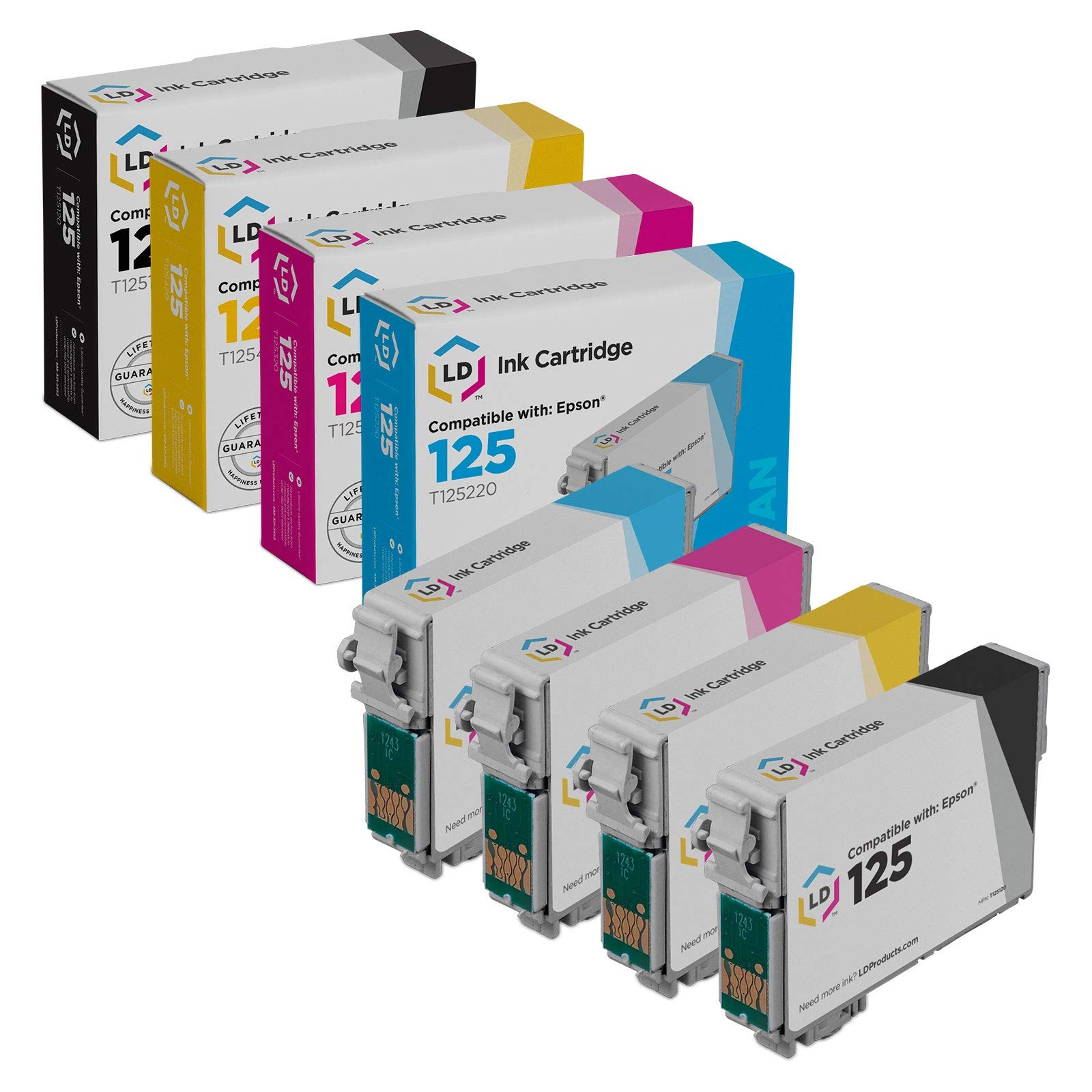 LD Replacement Ink for Epson T125 Set of 4: T125120 T125220 T125320 T125420