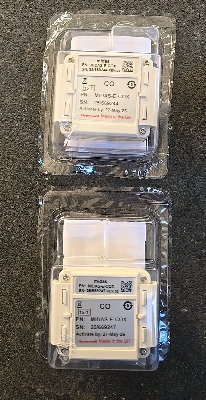 2x Lot HONEYWELL MIDAS-E-COX Gas Detector For CO New "Activate By May 2026"