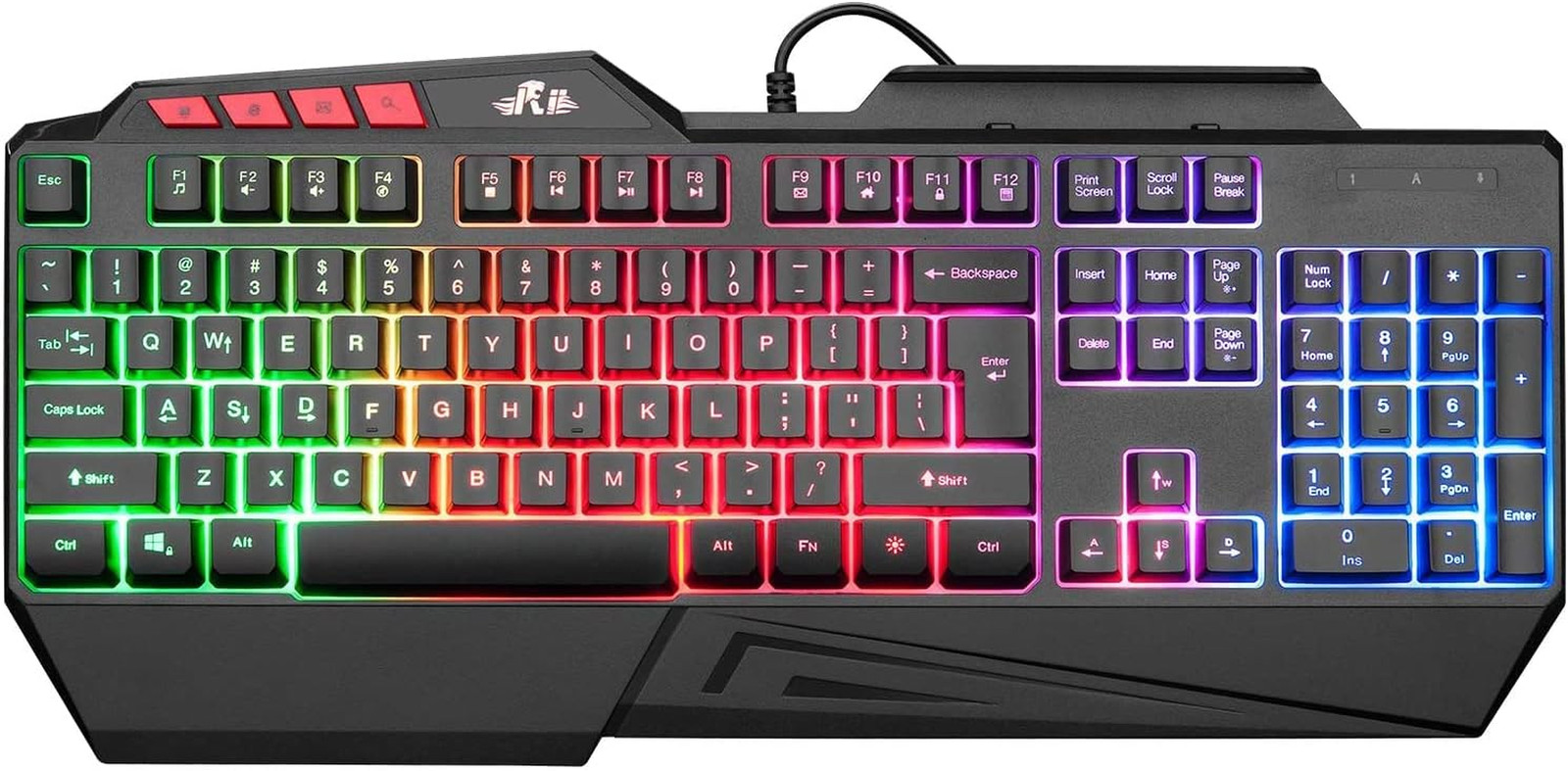 Multiple Color Rainbow LED Backlit USB Wired Gaming Keyboard (BLACK)